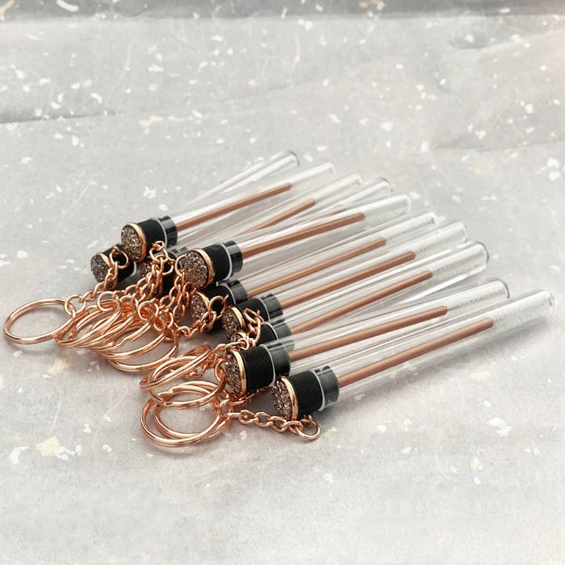 Gold Reusable Eyelash Brush Tube Keychain Plastic Lash Spoolie Container Glitter Cils Mascara Wands Keyring