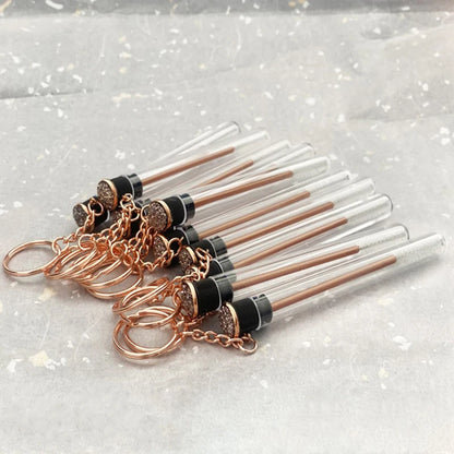 Gold Reusable Eyelash Brush Tube Keychain Plastic Lash Spoolie Container Glitter Cils Mascara Wands Keyring